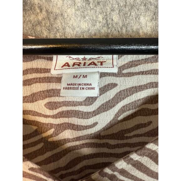 Ariat Womens Zebra Print Tie Front Foster Top 3/4 Sleeve - Medium - Picture 6 of 8